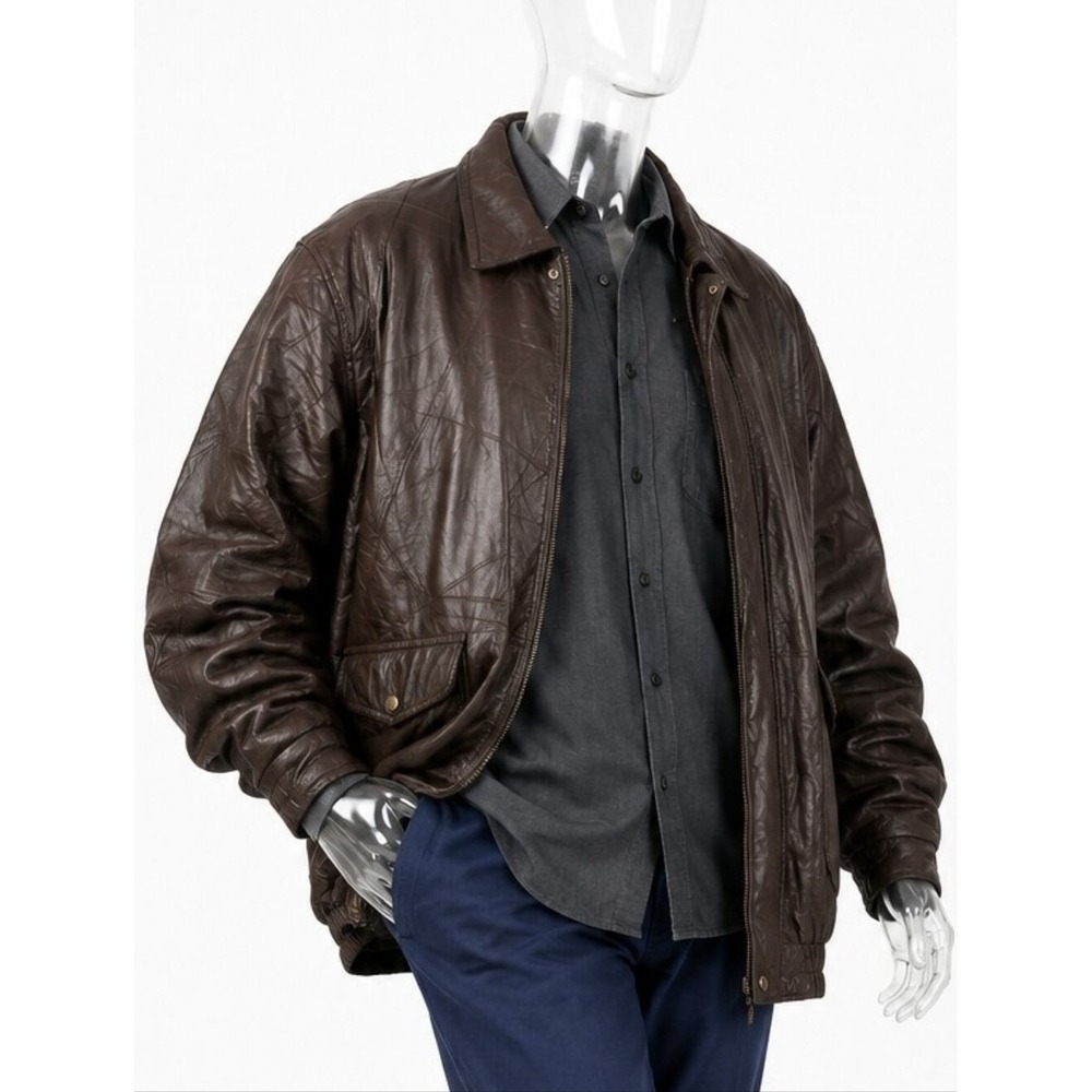 KingSize Patchwork Brown Leather Jacket 90s Grunge Flight Coat VTG SKUCH075